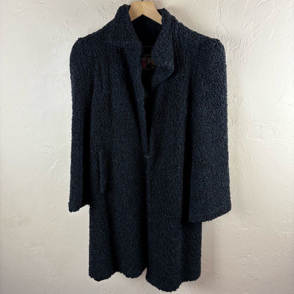 Vintage Rosecraft 1950s Persian Lambs Wool Black Overcoat Long Swing Coat Union